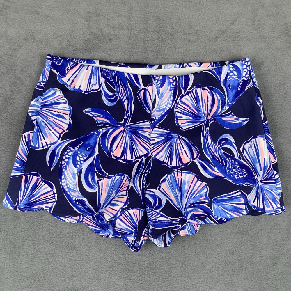 Lilly Pulitzer Navy Blue Pink Floral Scallop Hem Shorts